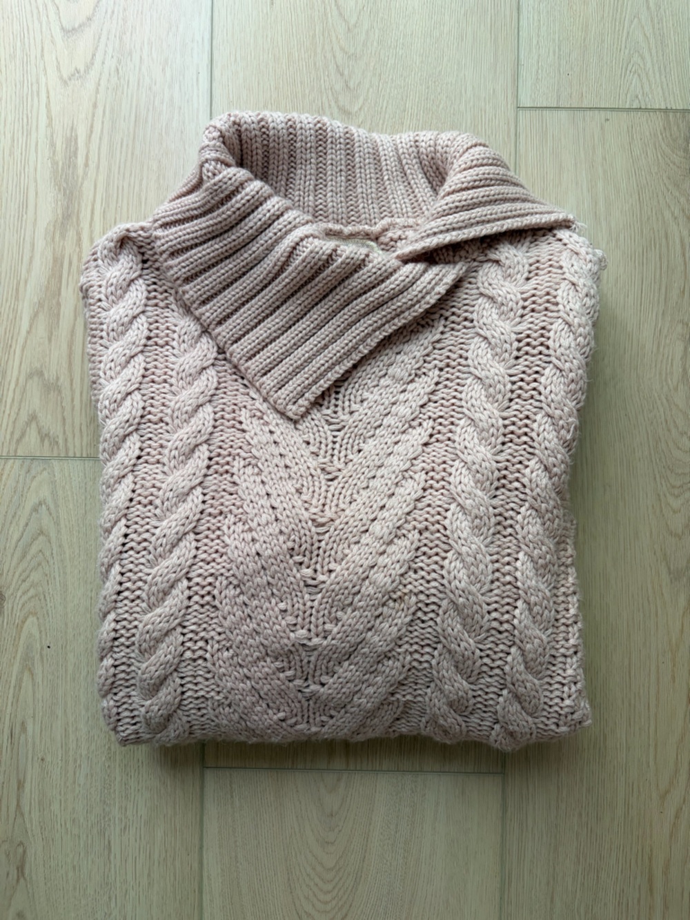 Women’s Cable Knit Mock Neck Sweater - Blush Pink - Picture 5 of 5